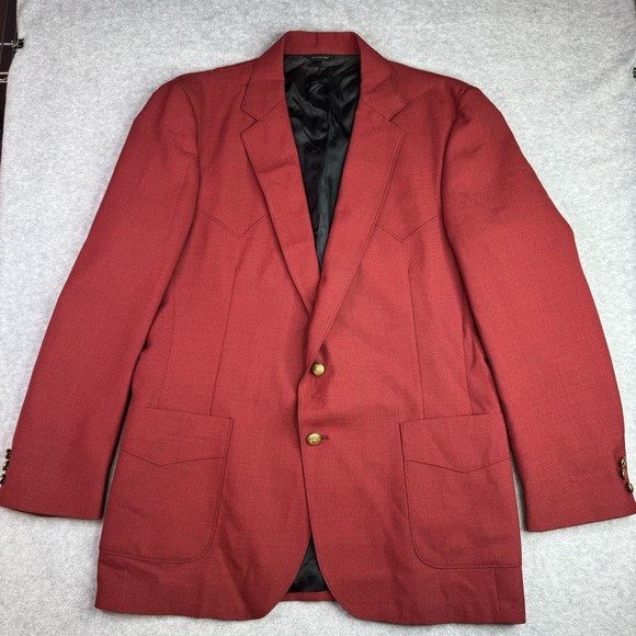 Vintage PANHANDLE SLIM Mens Western Blazer Red 46L USA Made Gold Crest Buttons